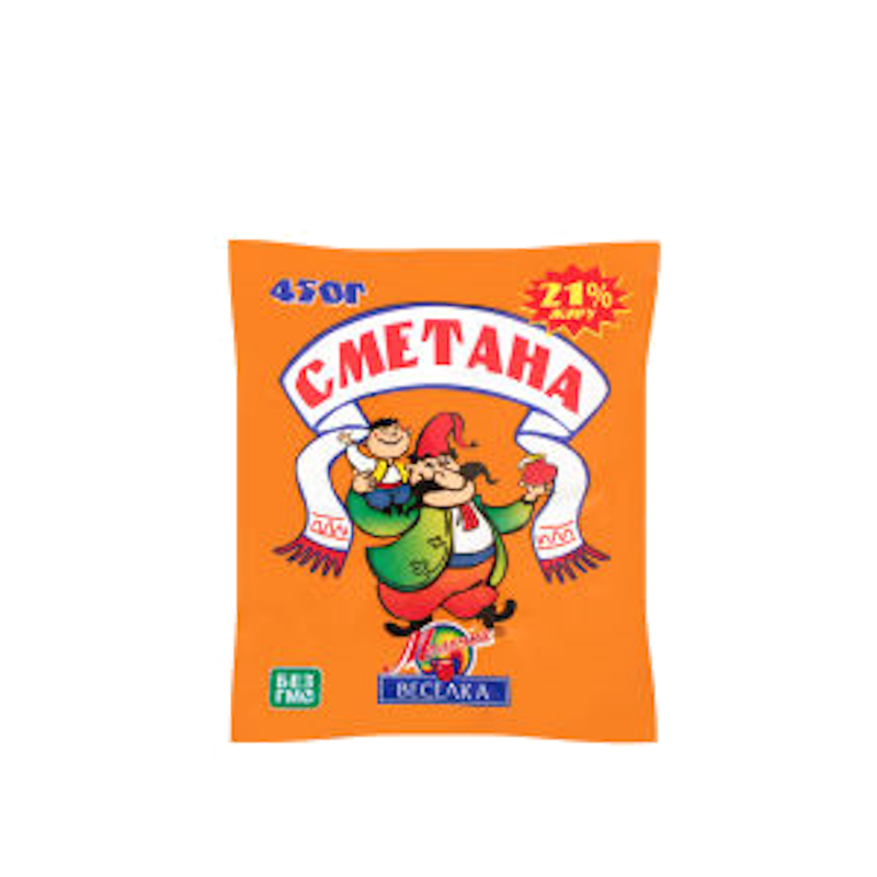 Сметана МОЛОЧНА ВЕСЕЛКА 21%, 450г, плівка поліетиленова